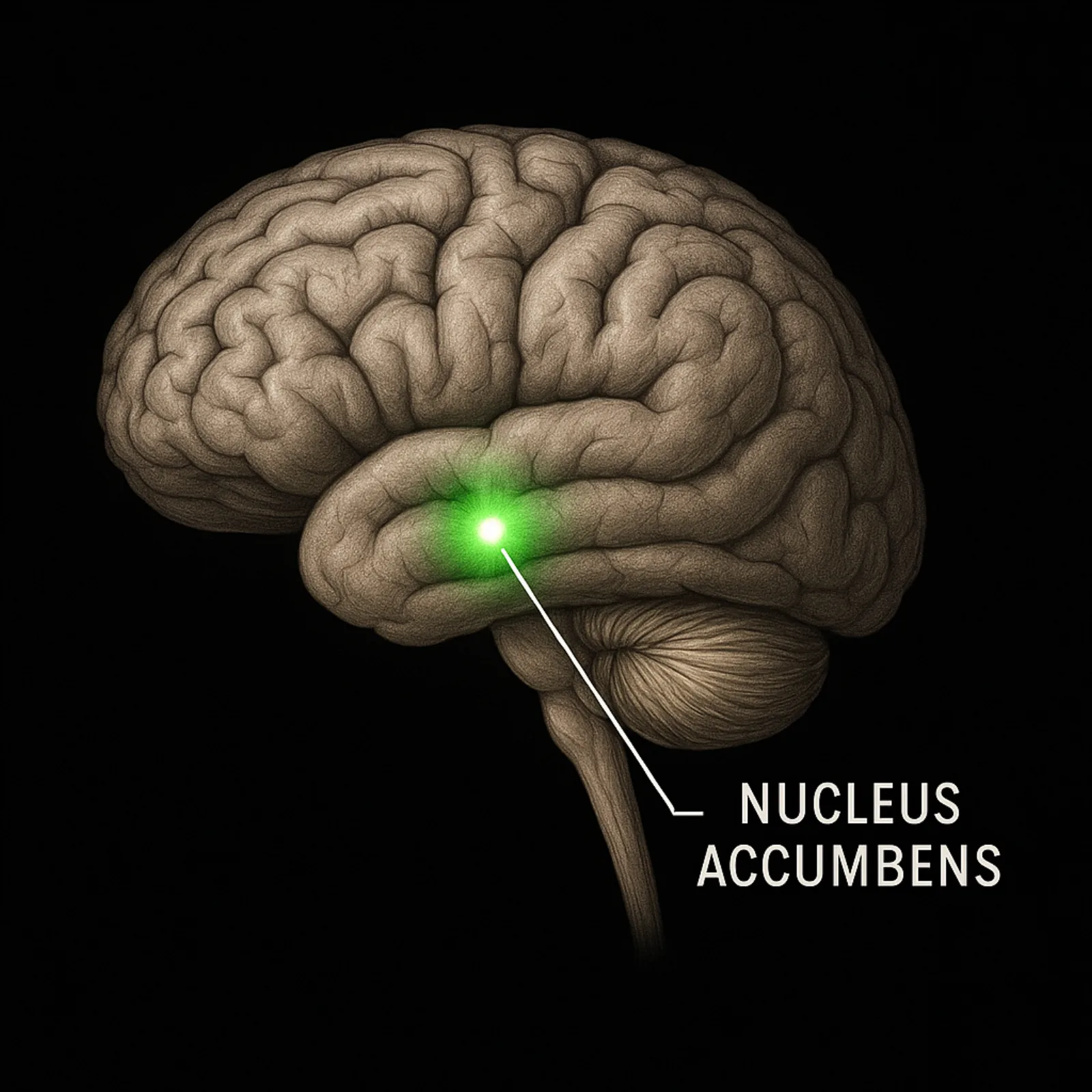 Brain showing the nucleus accumbens with corrupted reward circuitry